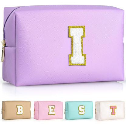 Picture of TOPEAST Preppy Makeup Bag, Cute Makeup Pouch PU Leather Waterproof Cosmetic Bag, Personalized Birthday Gifts for Mom Teacher Friends Bridesmaids Nurse, Trendy Stuff For Girls (Purple I)