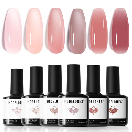 Picture of modelones Jelly Gel Nail Polish, 6 Colors Nude Gel Polish Milky White Pink Red Gel Neutral Nail Art Design Translucent Gel Nail Kits Soak Off LED Nail Lamp Manicure Salon DIY Girls Women Gift