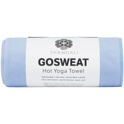 Picture of Shandali Hot Yoga GoSweat Microfiber Hand Towel in Super Absorbent Premium Placid Blue Suede for Bikram, Pilates, Gym, and Outdoor Sports. 16 x 26.5 inches.