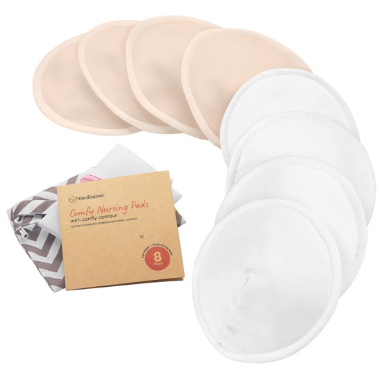 Picture of Organic Bamboo Viscose Nursing Pads - 8 Washable Breastfeeding Pads, Wash Bag, Reusable Breast Pads for Breastfeeding, Nipple Pads for Breastfeeding, Breastfeeding Essentials (Bare Beige, M 3.9")