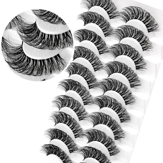 Picture of Veleasha Russian Strip Lashes with Clear Band Looks Like Eyelash Extensions D Curl Lash Strips 10 Pairs Pack (DT04)