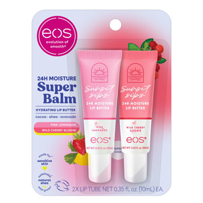 Picture of eos 24H Moisture Super Balm- Pink Lemonade & Wild Cherry Slushie, Lip Mask, Day or Night Lip Treatment, Made for Sensitive Skin, 0.35 fl oz, 2-Pack