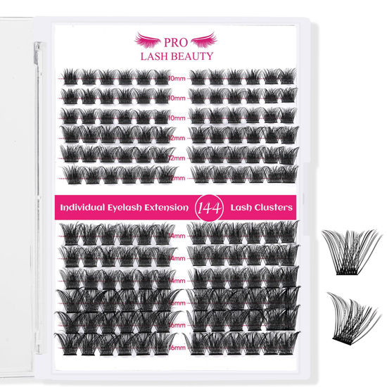 Picture of Cluster Lashes, 144 Pcs Individual Lashes, Lash Clusters DIY Eyelash Extension, Super Thin Band Reusable Soft & Comfortable (Volume-D-10-16mix)