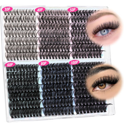 Picture of Lash Clusters Wispy Eyelash Clusters D Curl Individual Lashes Extension 420PCS Cluster Lashes 30D+40D+50D+60D+80D+100D Mixed Volume Cluster Eyelash Extensions 10-18MM DIY Lashes Clusters for Beginners