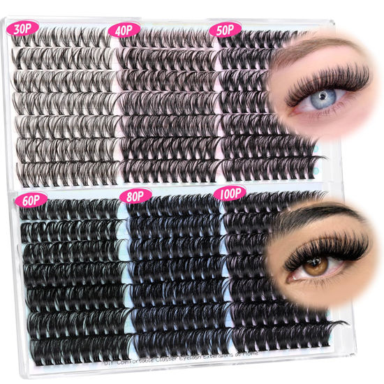 Picture of Lash Clusters Wispy Eyelash Clusters D Curl Individual Lashes Extension 420PCS Cluster Lashes 30D+40D+50D+60D+80D+100D Mixed Volume Cluster Eyelash Extensions 10-18MM DIY Lashes Clusters for Beginners