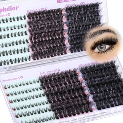 Picture of calphdiar Eyelash Clusters Fluffy Lash Clusters with Bottom Lashes Thick Volume Cluster Eyelash Extensions 12-18mm Wispy Individual Lashes 348PCS DIY D Curl Lash Extension at Home (50D+60D+80D+100D)