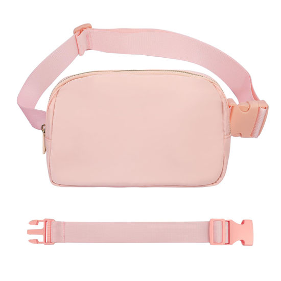 Picture of VOROLO Waist Pack for Running Fanny Pack for Women and Men Crossbody Belt Bag Bum Bag with Adjustable Strap for Sports Light Pink with rope