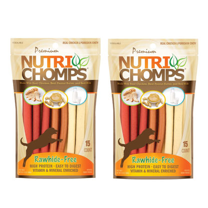 Picture of NutriChomps Dog Chews, 5-inch Twists, Easy to Digest, Rawhide-Free Dog Treats, 15 Count, Real Chicken, Peanut Butter and Milk Flavors, Bundle of 2, Brown, red, Cream (NT051V-2)