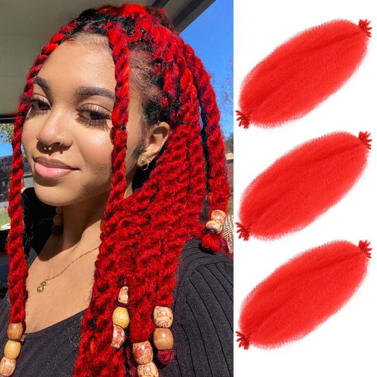 Picture of Marley Twist Braiding Hair 12 Inch Pre-separated Springy Afro Twist Hair 3 Packs Marley Hair for Faux Locs Afro Spring Twist Hair Extensions (12 Inch (Pack of 3), Red#)