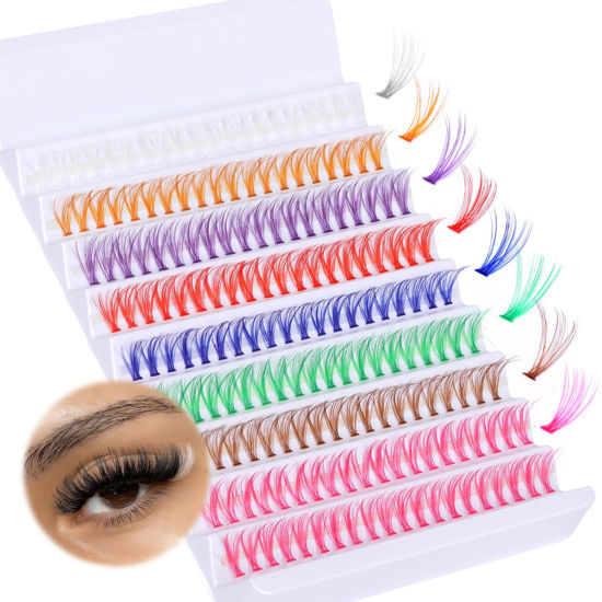 Picture of Colored Lash Clusters 16mm Eyelash Extension Colored Cluster Lashes 8 Colors Mixed Individual Lashes 180pcs Colored Lash Extensions C Curl Eyelash Clusters DIY by Yawamica