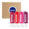 Picture of NIVEA Tinted Lip Balm Set for Soft Lips, Cherry Lip Care, 0.17 Oz Stick + Strawberry Lip Care, 0.17 Oz Stick + Watermelon Lip Care, 0.17 Oz Stick + Blackberry Lip Care, 0.17 Oz Stick