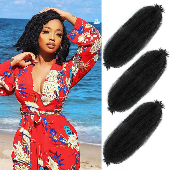 Picture of Afro Twist Hair 16 Inch 3 Packs, Springy Afro Twist Hair Pre Fluffed Spring Twist Hair Pre Stretched Wrapping Hair for Soft Locs Hair Extensions (16 Inch (Pack of 3), 1B#)