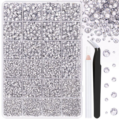 Picture of 25000Pcs Resin Rhinestones with Tweezers for Crafting, Clear 2-6mm Mixed Sizes Non Hotfix Flatback Gems, Bedazzling Crystal for DIY Crafts Clothing Tumblers Mugs Shoes Fabric Decor Nail Art