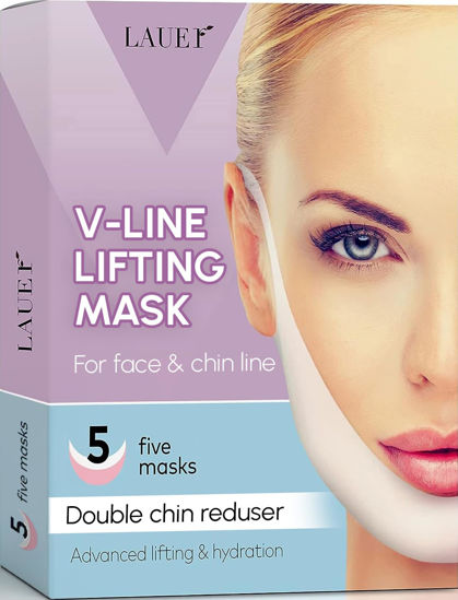 Picture of V Shaped Contouring Face Mask Line Shaping Lifting Belt Neck Reduction Jawline Lift Tape Enhancer Face Patch Firming Tightening Skin Chin Up Sculpting Collagen Mask Hyaluronic Acid Aloe Vera 5 pcs