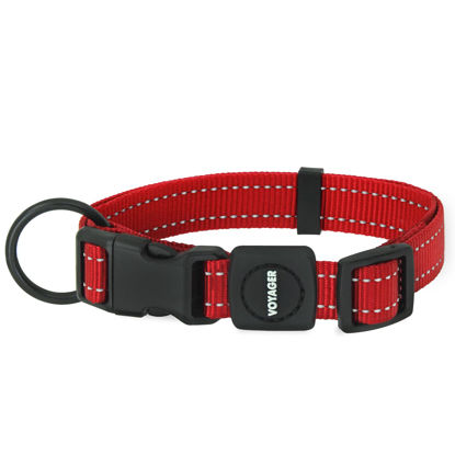 Picture of Best Pet Supplies Reflective Dog Collar with Adjustable Length, Heavy-Duty Buckle, and Strong Leash D-Ring, Training, Walking, Jogging Accessory for Small, Medium, and Large Breeds - Red, L