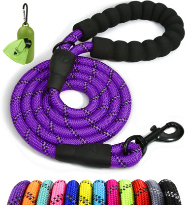 Picture of Taglory Rope Dog Leash 4 FT with Comfortable Padded Handle, Highly Reflective Threads Dog Leash for Medium Large Dogs, 1/2 inch, Purple