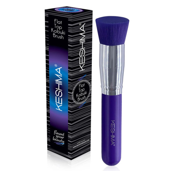 Picture of Foundation Brush Flat Top Kabuki By Keshima - Premium Foundation Brush for Liquid Makeup, Cream, and Powder - Buffing, Blending, and Face Brush (Regular Size, Neon Purple)