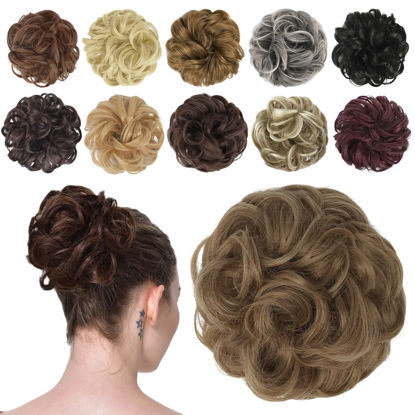 Picture of FESHFEN Messy Bun Hair Piece, Messy Hair Bun Scrunchies for Women Synthetic Wavy Chignon Ponytail Hair Extensions Thick Updo Hairpiece for Daily Wear 1PCS, Light Brown mix Natural Blonde