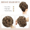 Picture of FESHFEN Messy Hair Bun Hair Pieces Elastic Wavy Curly Hair Bun Scrunchies Extensions Synthetic Chignon Hairpieces for Women Girls, Light Ash Brown Mixed Golden Brown 1 PCS