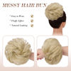 Picture of FESHFEN Messy Hair Bun Hair Pieces Elastic Wavy Curly Hair Bun Scrunchies Extensions Synthetic Chignon Hairpieces for Women Girls, Ash Blonde 1 PCS