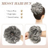 Picture of FESHFEN Messy Hair Bun Hair Pieces Elastic Wavy Curly Hair Bun Scrunchies Extensions Synthetic Chignon Hairpieces for Women Girls, Gray and White Tips 1 PCS