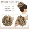 Picture of FESHFEN Messy Hair Bun Hair Pieces Elastic Wavy Curly Hair Bun Scrunchies Extensions Synthetic Chignon Hairpieces for Women Girls, Mixed Blonde and Ash Blonde Tips 1 PCS