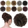 Picture of FESHFEN Messy Hair Bun Hair Pieces Elastic Wavy Curly Hair Bun Scrunchies Extensions Synthetic Chignon Hairpieces for Women Girls, Chocolate Brown with Dark Brown 1 PCS