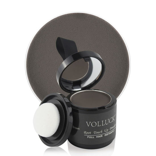 Picture of VOLLUCK Hair Powder 0.35 Ounce - Hairline Touch Up, Gray Hair Cover, Bald Spots and Eyebrow Concealer for Women and Men, Dark-Brown