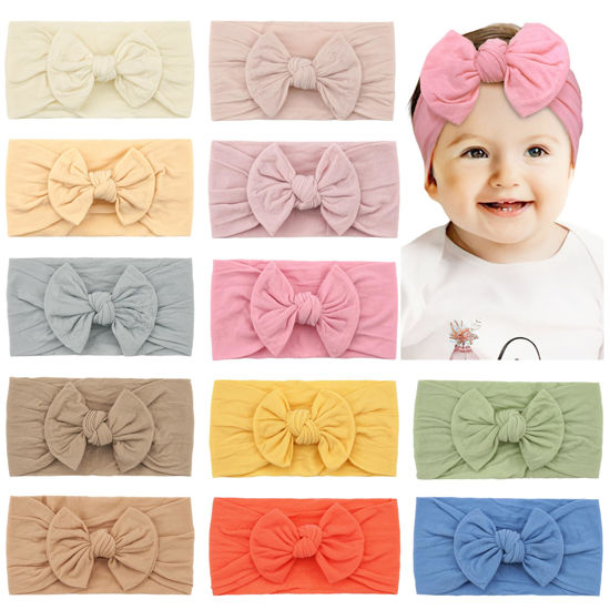 Picture of CÉLLOT Super Stretchy Soft Knot Headbands with Hair Bows Head Wrap Hair Accessories For Newborn Baby Girls Infant Toddlers Kids