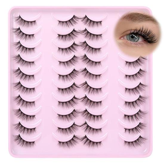 Picture of JIMIRE Half Lashes Natural Cat Eye Wispy False Eyelashes 13MM Short 3D Accent Corner Lashes Soft Fluffy Faux Mink Lashes 20 Pairs Pack