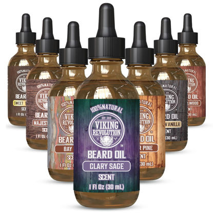 Picture of Viking Revolution Beard Oil with Clary Sage for Men - Natural Blend with Argan and Jojoba Oils for Softening, Strengthening, and Moisturizing