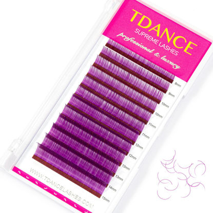 Picture of TDANCE Colorful lashes extension DD Curl 0.07mm Thickness Semi Permanent Individual Eyelash Extensions Silk Volume Lashes Professional Salon Use Mixed 8-15mm Length In One Tray (Purple,DD-0.07,8-15mm)