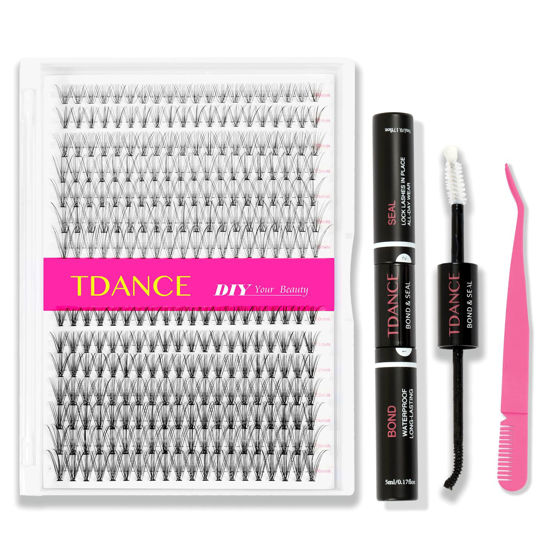 Picture of TDANCE Natural Lash Extension Kit 280 PCS Cluster Lashes Kit with D Curl,10-16mm Mix Lash Clusters, Lash Bond and Seal, Lash Applicator for DIY Eyelash Extension Kit at Home(10D+20D-10-16MIX Kit)