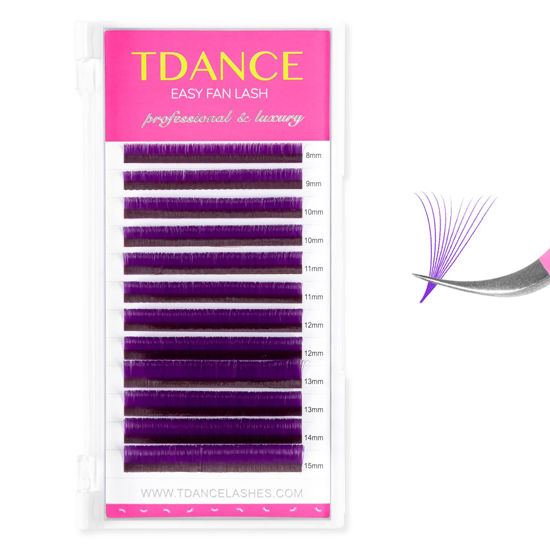 Picture of TDANCE Colorful Easy Fan Volume Lashes Eyelash Extension Supplies Rapid Blooming Volume Eyelash Extensions Thickness 0.07 D Curl Mix 8-15mm Self Fanning Eyelashes Extension (Purple,D-0.07,8-15mm)