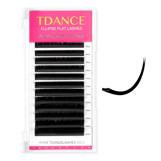 Picture of TDANCE Classic Lash Extensions Flat Lashes Eyelash Extensions 0.15mm CC Curl Ellipse Eyelash Extensions 8-15mm Mixed Black Matte Individual Lashes Salon Use(Flat,CC-0.15,8-15mm)