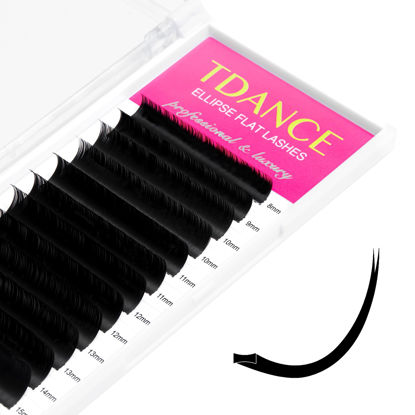 Picture of TDANCE Classic Lash Extensions Flat Lashes Eyelash Extensions 0.15mm D Curl Ellipse Eyelash Extensions 8-15mm Mixed Black Matte Individual Lashes Salon Use(Flat,D-0.15,8-15mm)