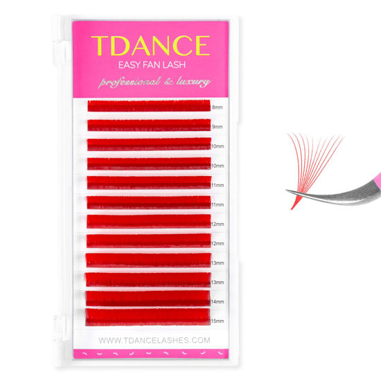 Picture of TDANCE Colorful Easy Fan Volume Lashes Eyelash Extension Supplies Rapid Blooming Volume Eyelash Extensions Thickness 0.07 C Curl Mix 8-15mm Self Fanning Eyelashes Extension (Red,C-0.07,8-15mm)