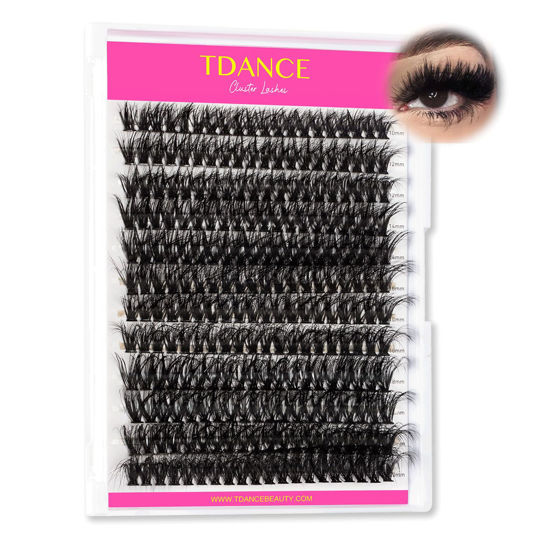 Picture of TDANCE Thick Lash Clusters 60D Thick Eyelash Clusters D Curl Wispy Individual Lashes 10-20mm Cluster Eyelash Extensions False Mink Eyelashes DlY Flat Lash Extension(Thick-60D,10-20mm)