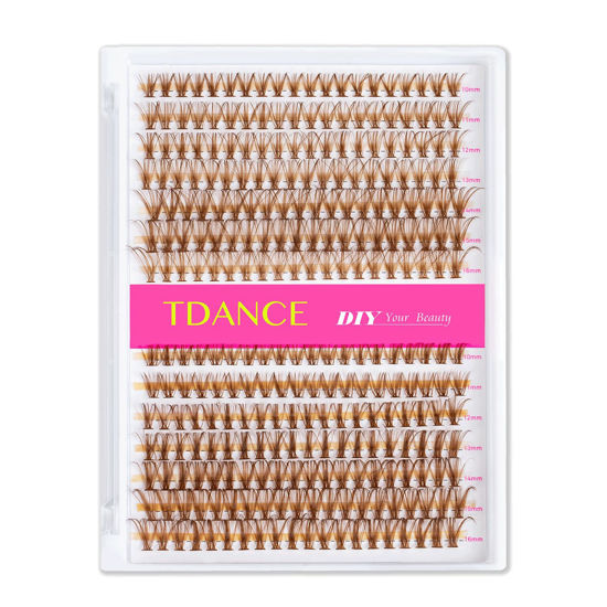 Picture of Brown Lash Clusters DIY Eyelash Extensions 280Pcs 30D+40D Cluster Lashes D Curl Individual Colored Lashes Cluster Reusable Soft & Comfortable DIY Lash Extensions at Home(30D+40D-Brown-10-16mm)