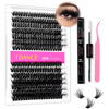 Picture of Eyelash Extensions Kit With 280pcs Thick Cluster Lashes,60D 80D Individual Lashes, Lash Bond, Seal Glue, Tweezers for Beginners(Kit-Thick-60D+80D-280PCS)