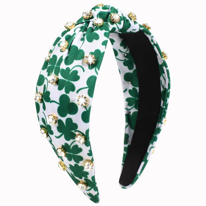 Picture of Ardorchid St.Patrick's Day Headband for Women Green Shamrock Headbands Rhinestone Crystal Lucky Leaf Wide Knot Hairbands Hair Accessories Outfits Gifts