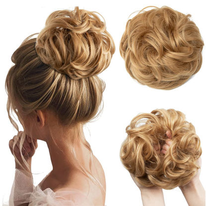 Picture of CJL HAIR Large Messy Bun Hair Piece Wavy Curly Scrunchies Synthetic Chignon Ponytail Hair Extensions Thick Updo Hairpieces for Women (Wavy, Curly, Golden Auburn)