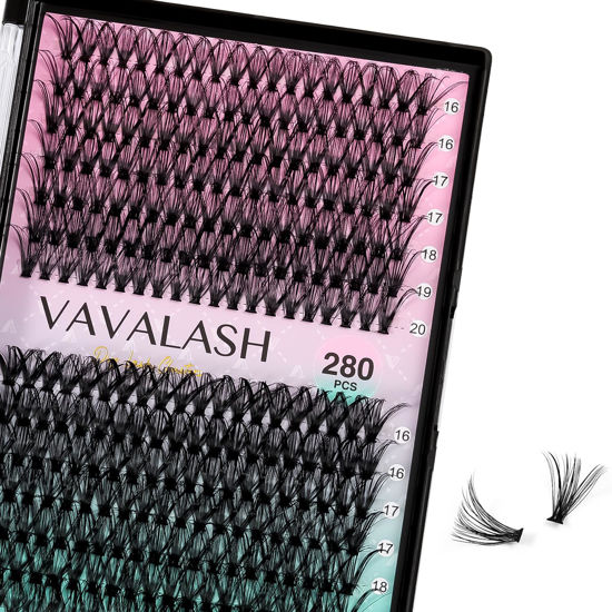 Picture of VAVALASH Individual Cluster Lashes 30D+40D-0.07-D-16-20MIX DIY Eyelash Extension 280 Lash Clusters Faux Mink Slik Individual Lashes Easy Full Lash Extensions DIY at Home (30D+40D-0.07-D-16-20mm Mix)