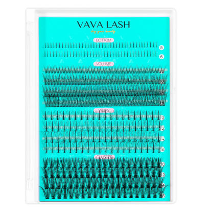 Picture of VAVALASH Individual Cluster Lashes Multi-type Mixed DIY Eyelash Extension Bottom Lashes, Volume Lashes, Wispy 7D Spikes Fans and 20D Clusters Faux Mink Slik Lash DIY at Home (4 Styles, 5-16 MM)