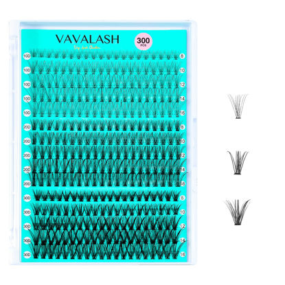 Picture of VAVALASH Lash Clusters 300Pcs 3 Styles Individual Lashes Wispy DIY Eyelash Extensions Individual Cluster Lashes Faux Mink False Lashes DIY Lashes at Home 300PCS (10D+20D+30D-0.07-D,8-16MM)