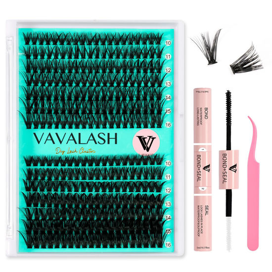 Picture of VAVALASH DIY Lash Extension Kit 280 Clusters Individual Lashes Kit 40D 50D 0.07D-10-16mm Lash Clusters, Lash Bond and Seal, Lash Tweezer for DIY Eyelash Extension at Home（Kit-40D+50D-0.07D-10-16MIX）