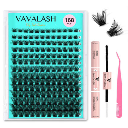 Picture of VAVALASH DIY Lash Extension Kit 168 PCS V01 Individual Cluster Lashes Kit D Curl Lash Clusters, Lash Bond and Seal, Lash Tweezer for DIY at Home Volume Wispy Soft False Lashes 168 PCS (V01-Kit)