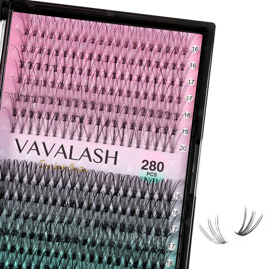 Picture of VAVALASH Individual Cluster Lashes 10D+20D-0.07-D-16-20MIX DIY Eyelash Extension 280 Lash Clusters Faux Mink Slik Individual Lashes Easy Full Lash Extensions DIY at Home (10D+20D-0.07-D-16-20mm Mix)