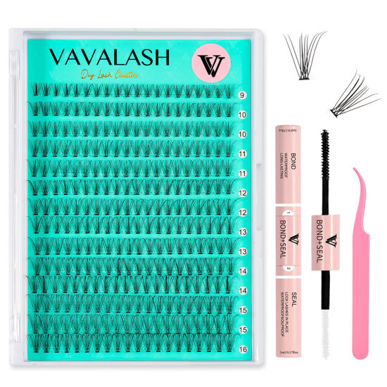 Picture of VAVALASH DIY Lash Extension Kit Individual Cluster Lashes Kit 10D 0.07-D-9-16mm Lash Clusters, Lash Bond and Seal, Lash Tweezer for DIY Eyelash Extension at Home（Kit-10D-0.07-D-9-16MIX）