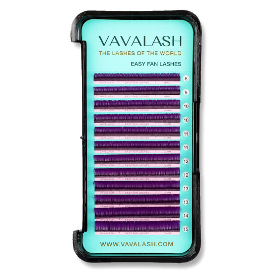 Picture of VAVALASH Colored Easy Fan Eyelash Extensions 0.07 D Curl 8-15mm Mixed Tray Violet Self Fanning Lashes 2D-10D Colorful Volume lash extensions（Violet,0.07-D-8-15 Mix）